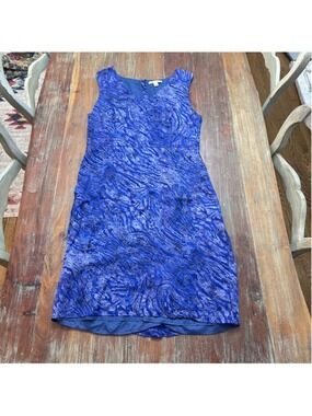Banana Republic Blue Abstract Zebra Linen Blend Sheath Dress Size 14
